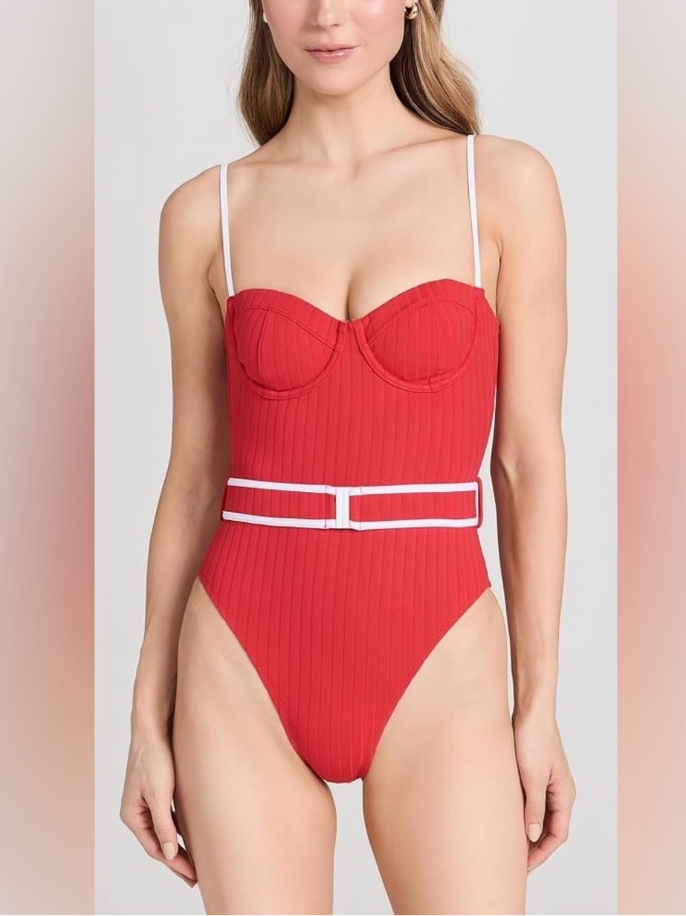 NWT Solid & Striped Spencer Ribbed One Piece Lipstick Red Sz M